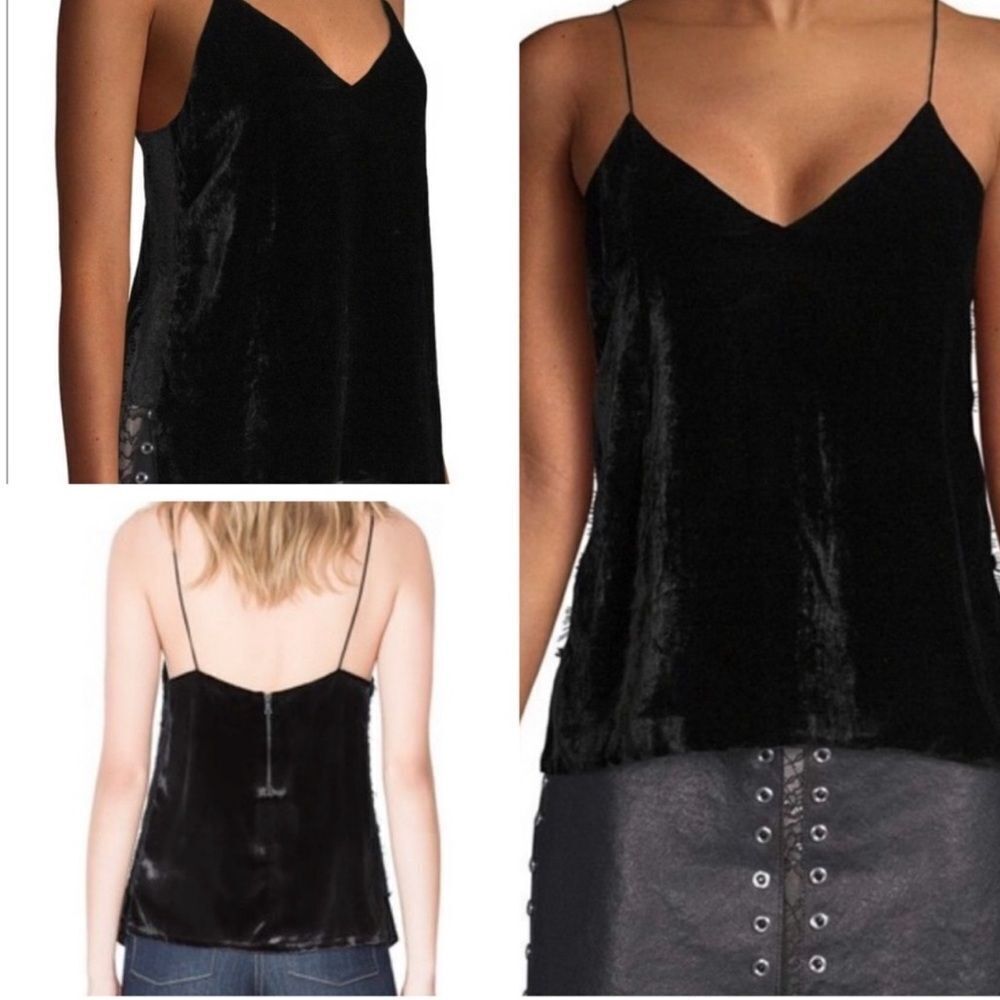 Alice + Olivia Women's Contessa Black Velour Lace Camisole Tank Top Cami Medium